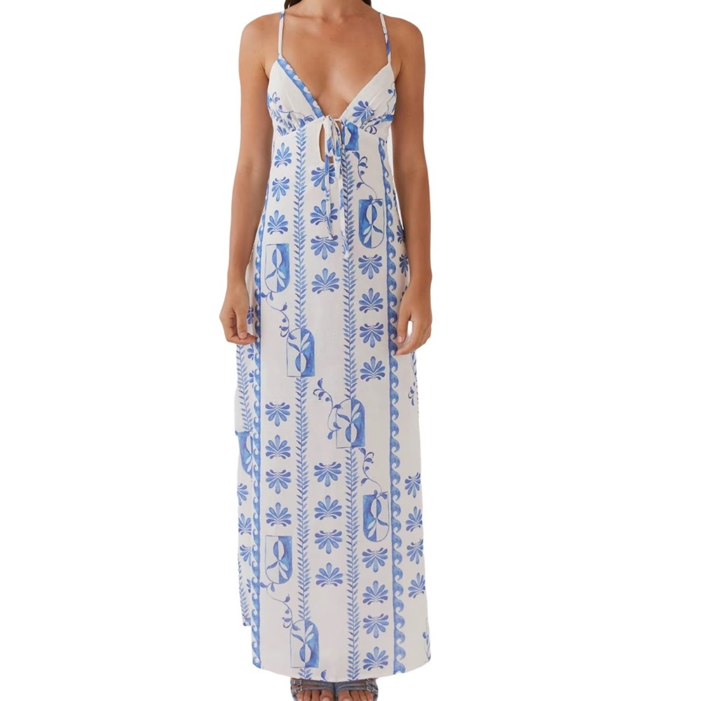 Blue and White Floral Maxi Dress
